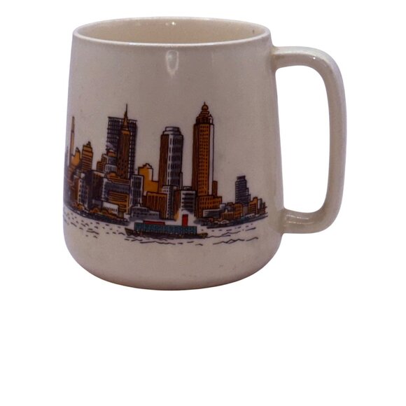 Vtg 1969 Japan Ambassador Skyline Mug Brown Orange Cityscape Ceramic Coffee Cup - Picture 1 of 7
